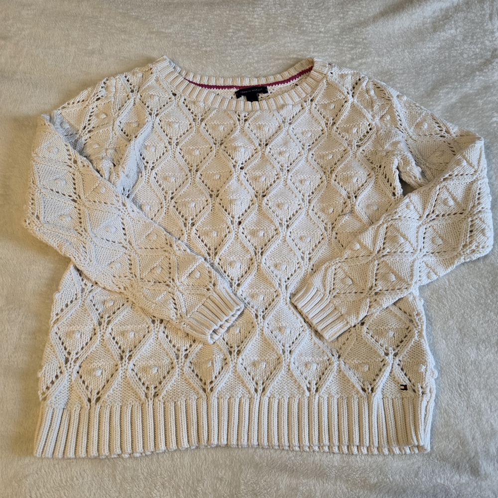 Tommy Hilfiger Cream Openwork Cable Crewneck Sweater